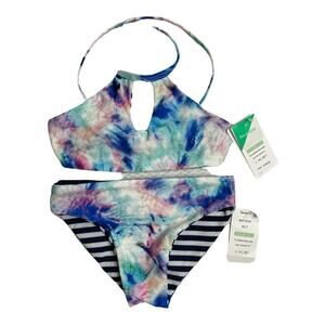 Splendid Blue Tie Dye & Stripe Reversible 2 Piece Bikini Swimsuit Girls Size 4